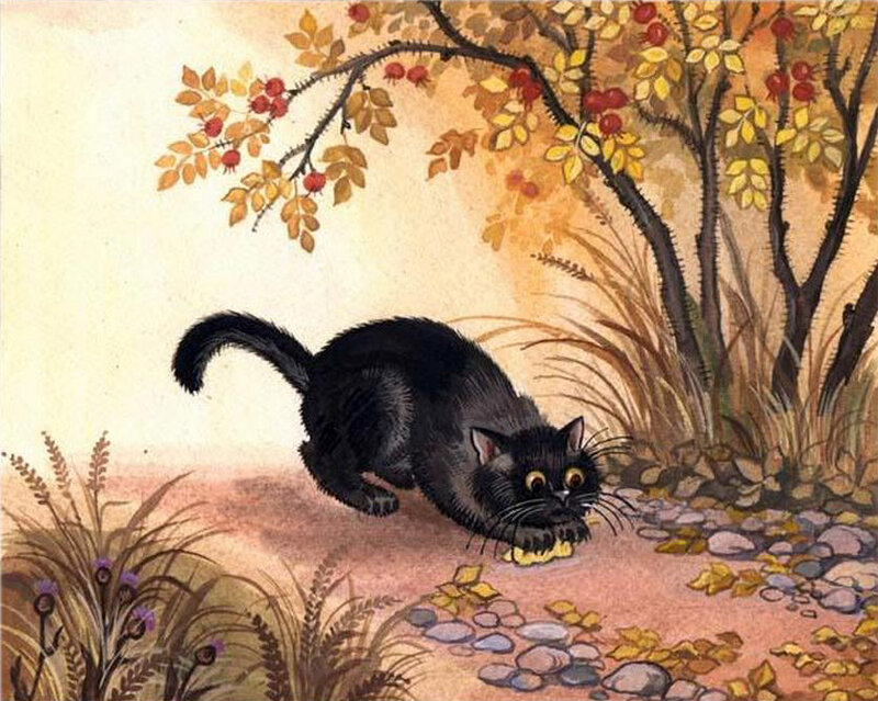 Кошка крадется рисунок